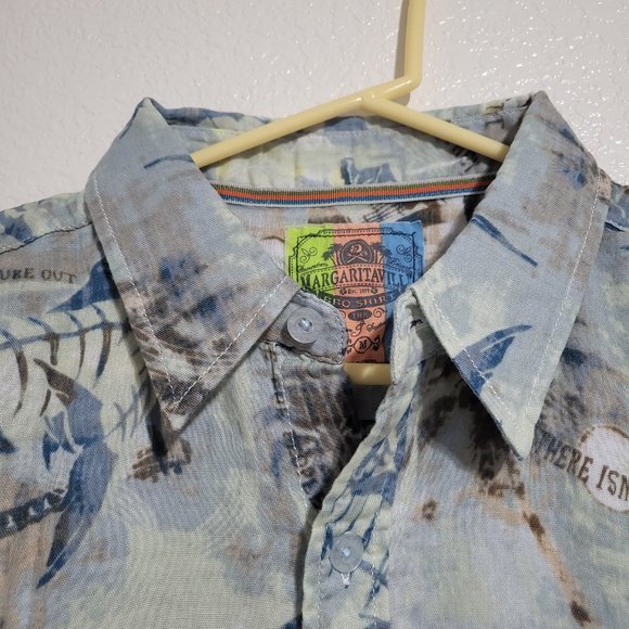 Margaritaville Men's Short Sleeve Perfect Weather Blue Button Front Shirt - Picture 4 of 6